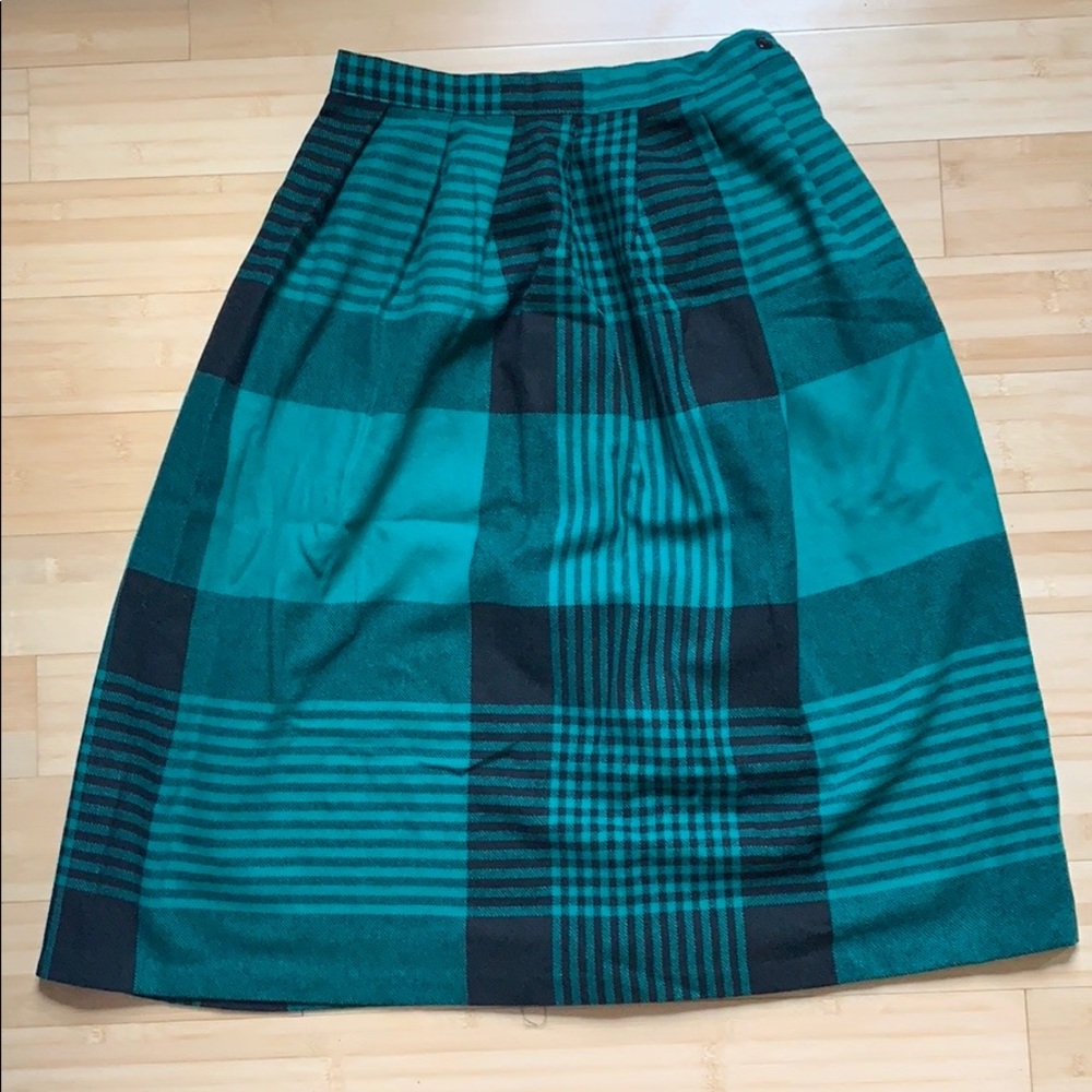 Plaid Wool Midi Skirt